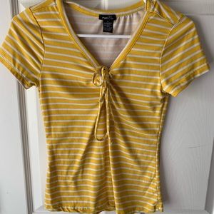 Yellow and white short tee striped shirt
